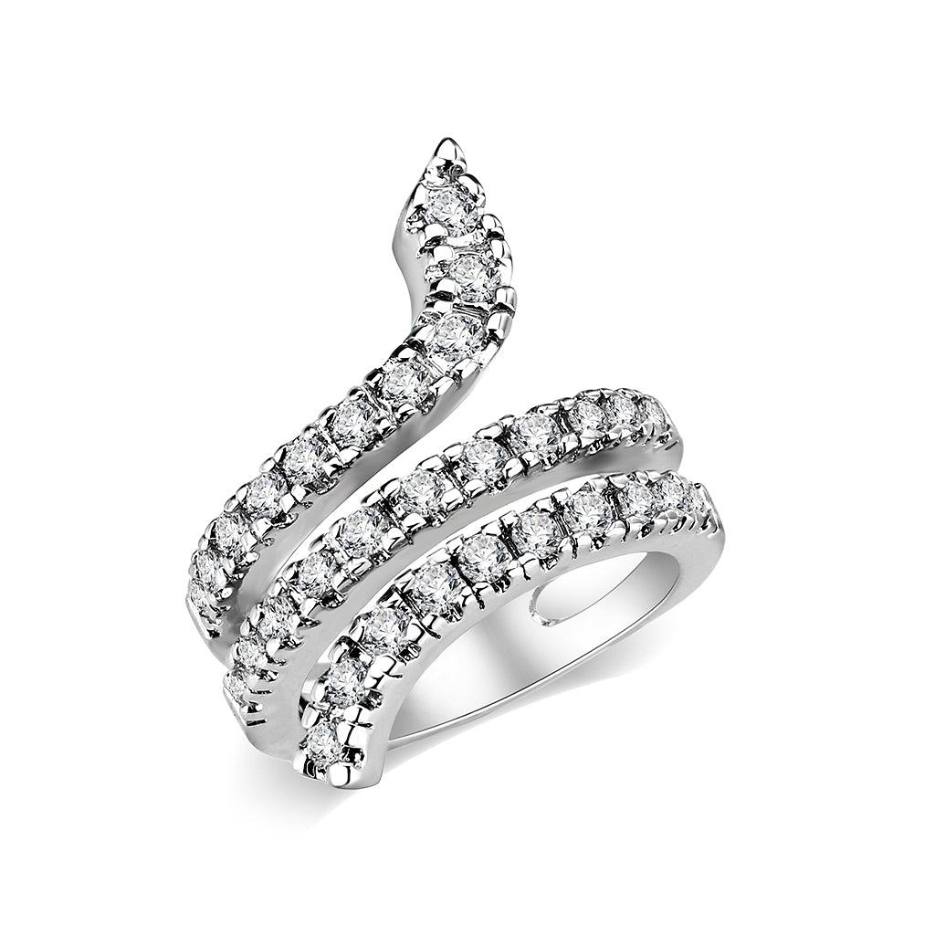 LO5W011- Rhodium Plated Ring with Crystal Glass In Clear