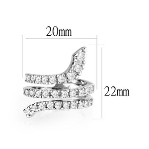 LO5W011- Rhodium Plated Ring with Crystal Glass In Clear