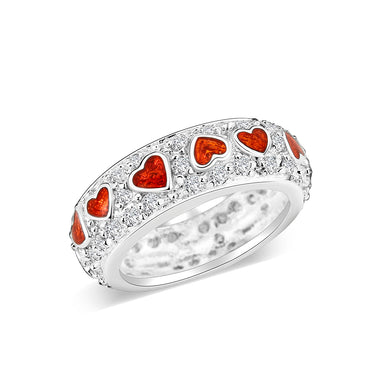 LO5W012- Rhodium Plated Ring with Crystal Glass In Red