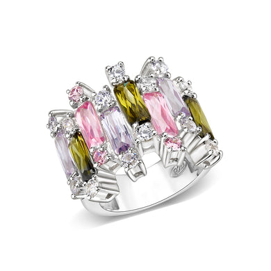 LO5W041- Rhodium Plated Brass Ring with CZ