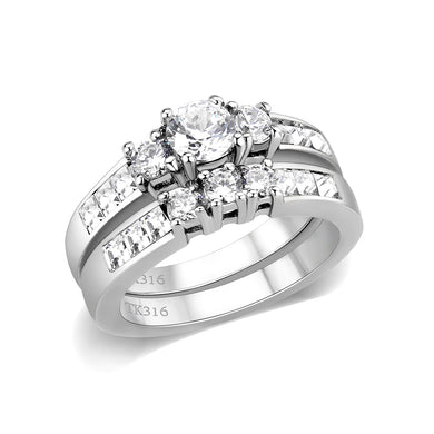 LO5W044- Rhodium Plated Brass Ring with CZ In Clear