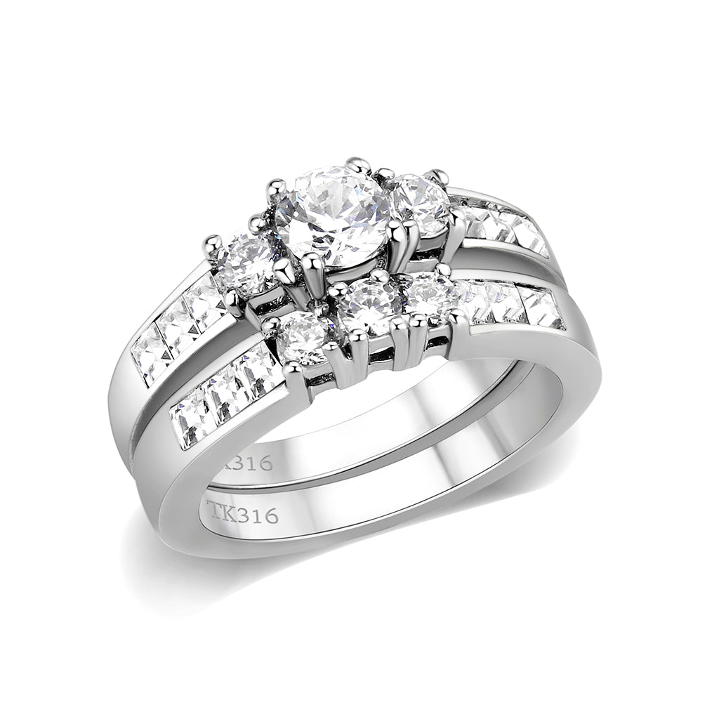 LO5W044- Rhodium Plated Brass Ring with CZ In Clear