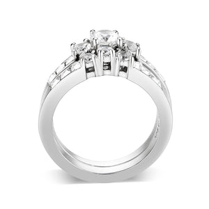 LO5W044- Rhodium Plated Brass Ring with CZ In Clear