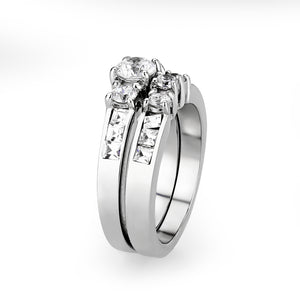 LO5W044- Rhodium Plated Brass Ring with CZ In Clear
