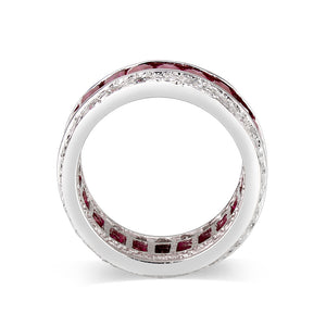 LO5W045- Rhodium Plated Brass Ring with CZ In Red