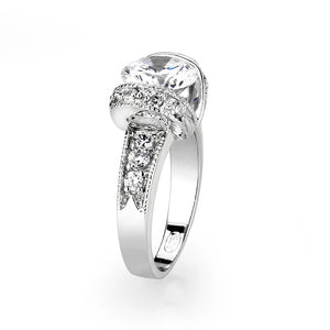 LO5W047- Rhodium Plated Brass Ring with CZ  In Clear