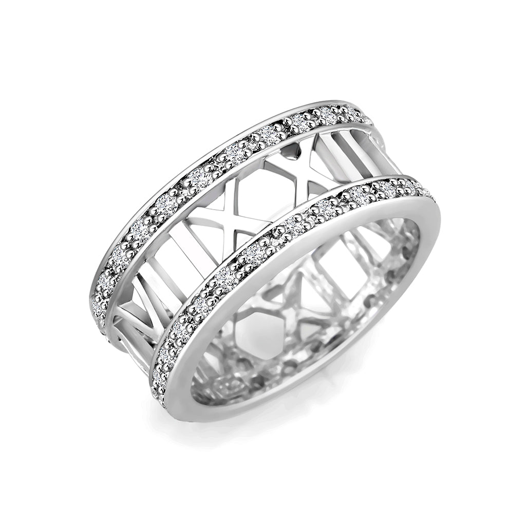 LO5W048- Rhodium Plated Brass Ring with CZ  In Clear