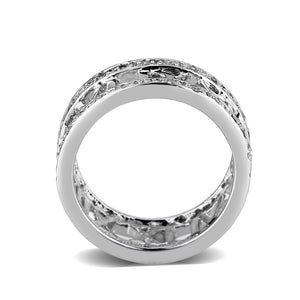 LO5W048- Rhodium Plated Brass Ring with CZ  In Clear