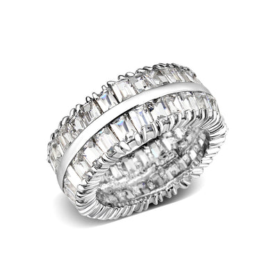 LO5W049- Rhodium Plated Brass Ring with CZ  In Clear
