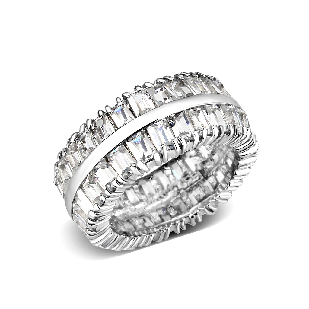 LO5W049- Rhodium Plated Brass Ring with CZ  In Clear