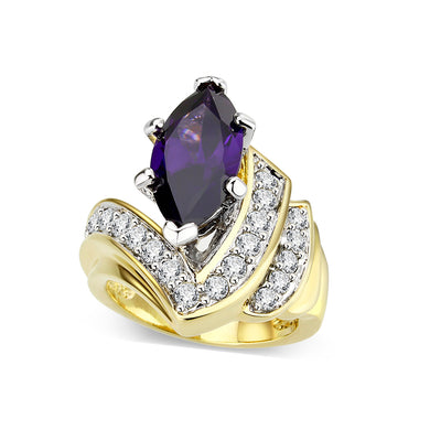 LO5W050- IP Gold  Plated Brass Ring with CZ In Amethyst
