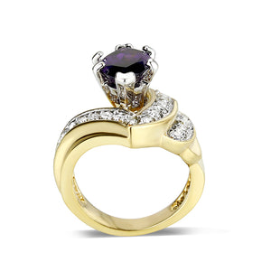 LO5W050- IP Gold  Plated Brass Ring with CZ In Amethyst