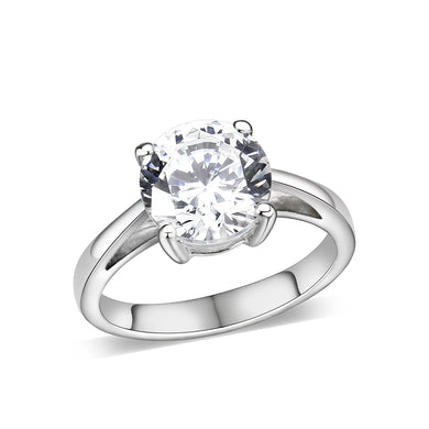 LO5W051- Rhodium Plated Brass Ring with CZ In Clear