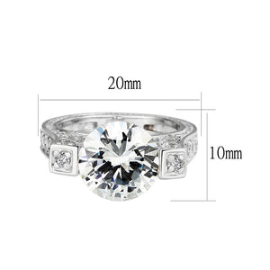 LO5S053- Sterling Silver Ring with CZ In Clear High Polished( NO Plating)