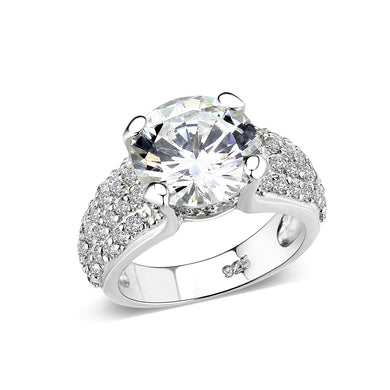 LO5S054- Sterling Silver Ring with CZ In Clear High Polished( NO Plating)