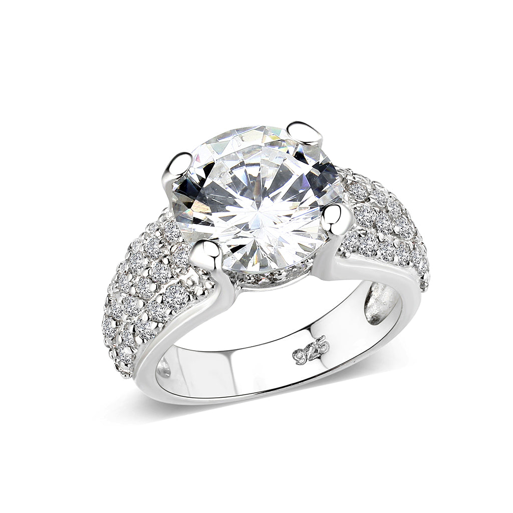 LO5S054- Sterling Silver Ring with CZ In Clear High Polished( NO Plating)