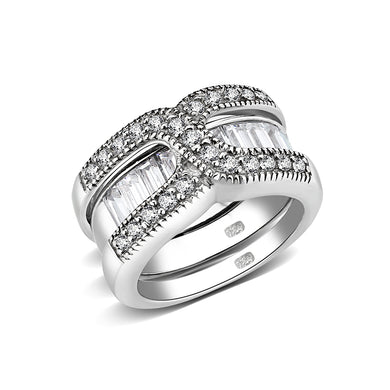 LO5S056- Sterling Silver Ring with CZ In Clear High Polished( NO Plating)