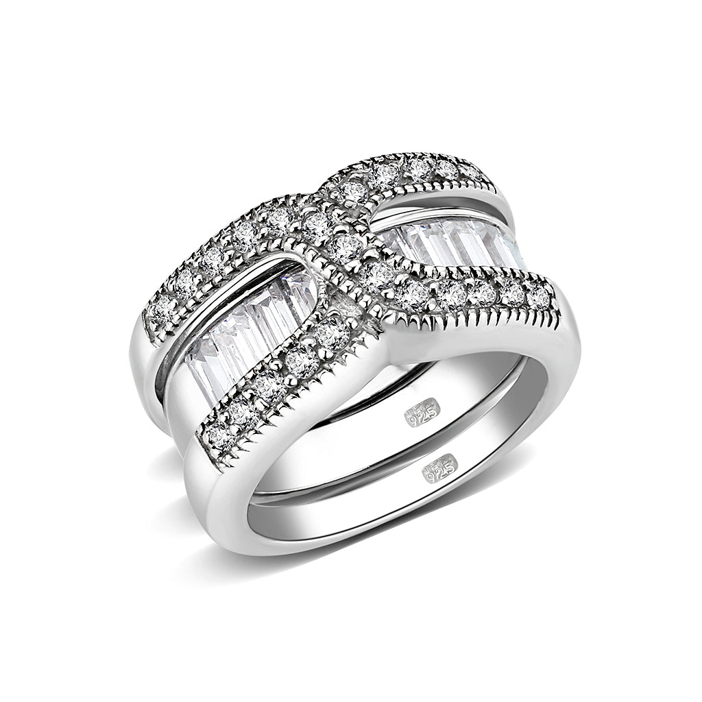 LO5S056- Sterling Silver Ring with CZ In Clear High Polished( NO Plating)