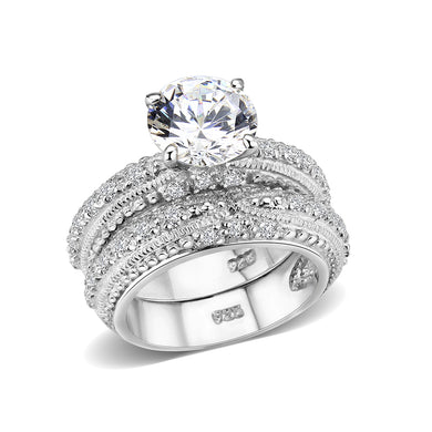 LO5S058- Sterling Silver Ring with CZ In Clear High Polished( NO Plating)