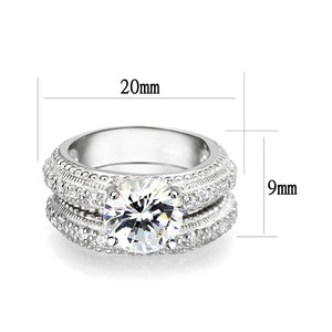 LO5S058- Sterling Silver Ring with CZ In Clear High Polished( NO Plating)