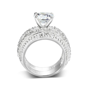 LO5S058- Sterling Silver Ring with CZ In Clear High Polished( NO Plating)