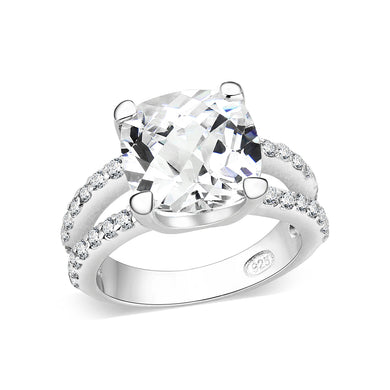 LO5S060- Sterling Silver Ring with CZ In Clear High Polished( NO Plating)