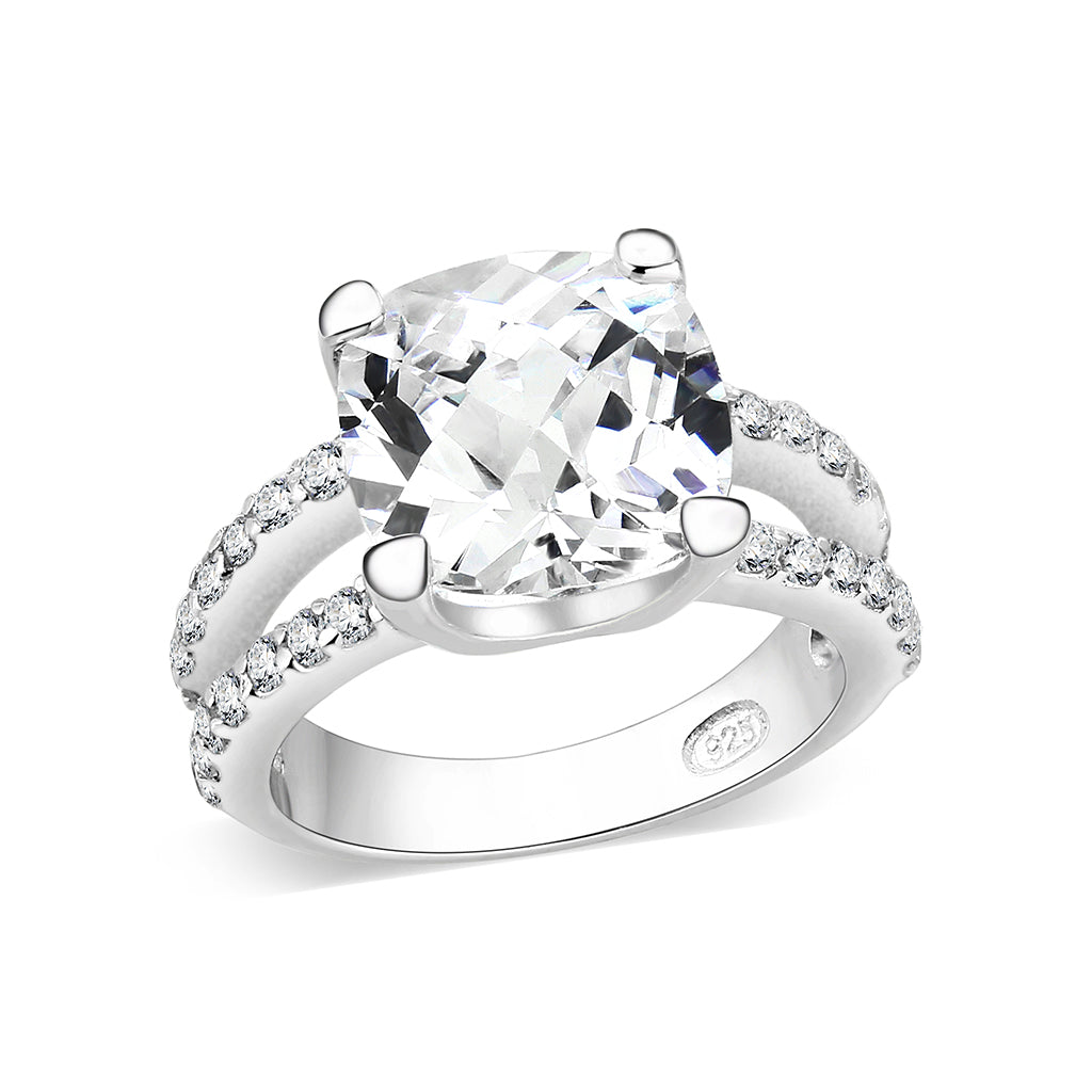 LO5S060- Sterling Silver Ring with CZ In Clear High Polished( NO Plating)