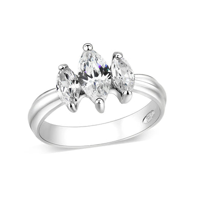 LO5S061- Sterling Silver Ring with CZ In Clear High Polished( NO Plating)