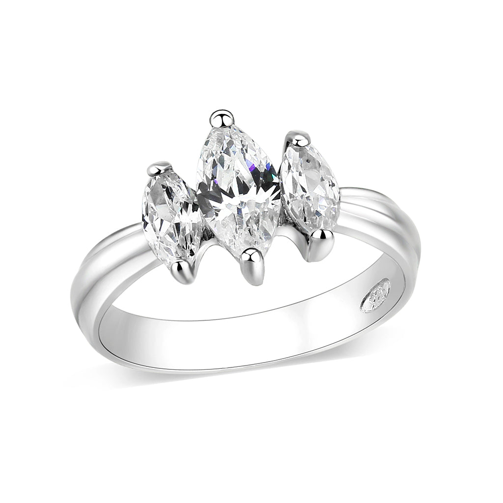 LO5S061- Sterling Silver Ring with CZ In Clear High Polished( NO Plating)