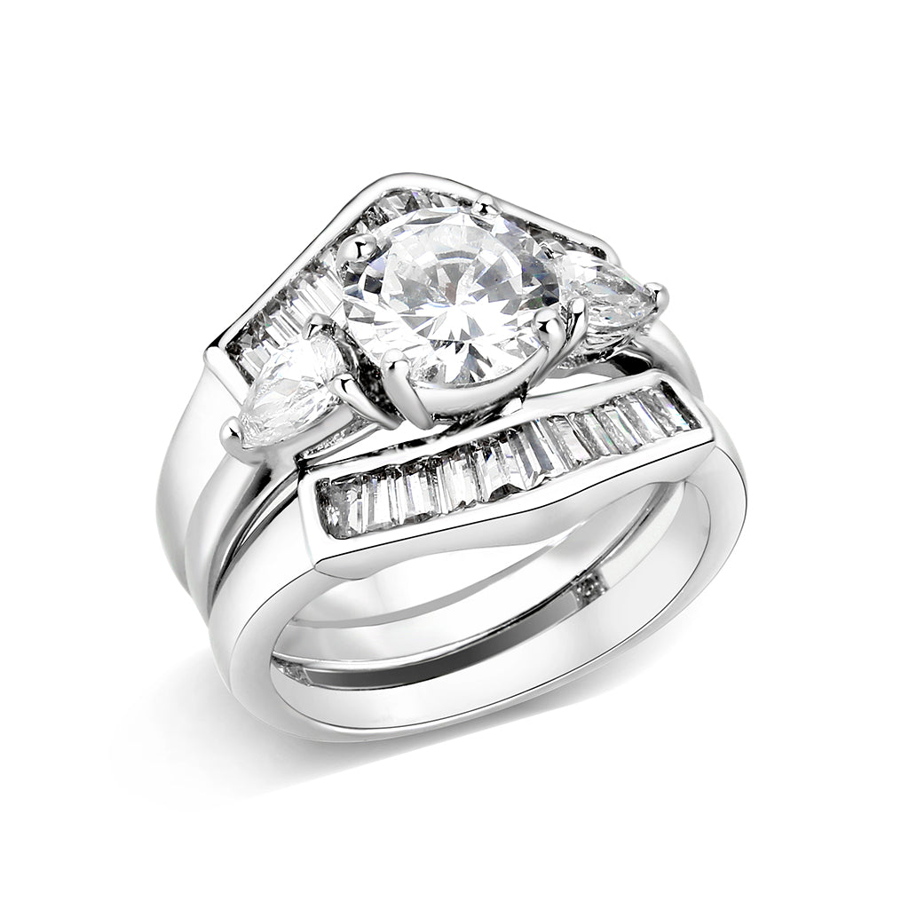 LO5W062- Rhodium Plated Brass Ring with CZ In Clear