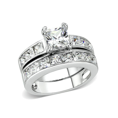 LO5W063- Rhodium Plated Brass Ring with CZ In Clear