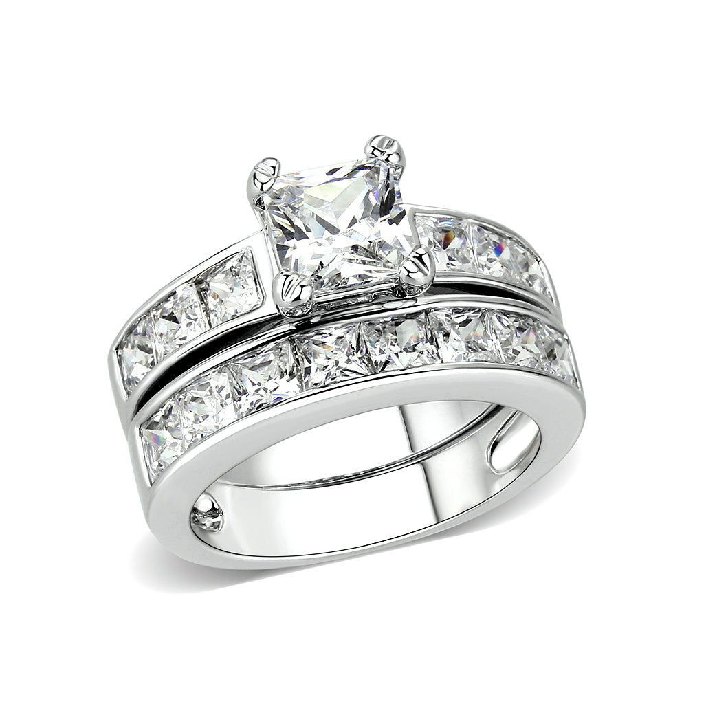 LO5W063- Rhodium Plated Brass Ring with CZ In Clear