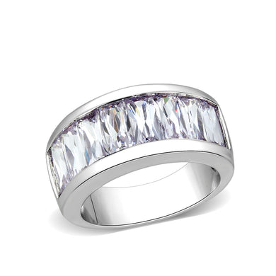 LO5W103- Brass Ring with CZ In Light Amethyst Rhodium Plated