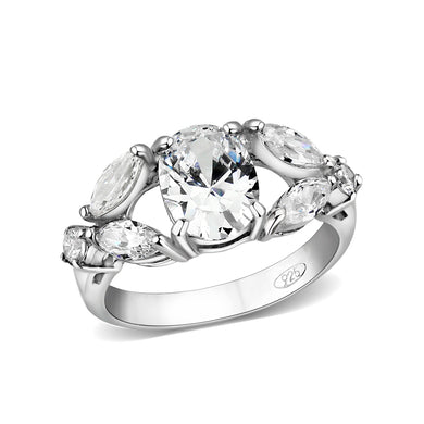 LO5S074- Sterling Silver Ring with CZ In Clear High Polished( NO Plating)