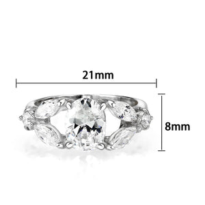 LO5S074- Sterling Silver Ring with CZ In Clear High Polished( NO Plating)