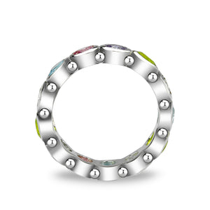 LO5S077- Sterling Silver Ring with CZ In Multi-Color High Polished( NO Plating)