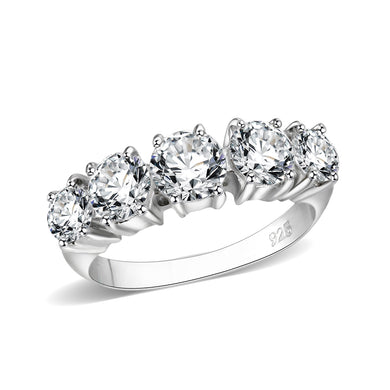 LO5S078- Sterling Silver Ring with CZ In Clear High Polished( NO Plating)