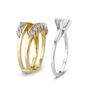 LO5S079- Sterling Silver Ring with CZ In Clear Two-Tone