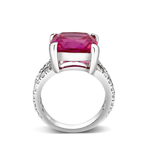 LO5S084- Sterling Silver Ring with CZ In Ruby High Polished( NO Plating)