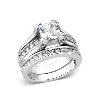 LO5W096- Rhodium Plated Brass Ring with CZ In Clear