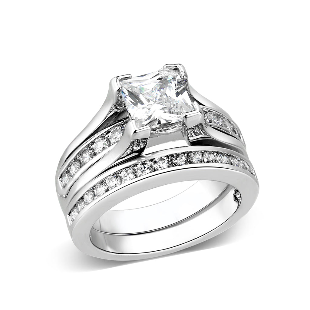 LO5W096- Rhodium Plated Brass Ring with CZ In Clear