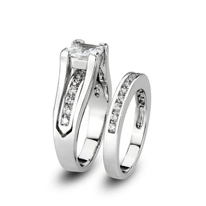 LO5W096- Rhodium Plated Brass Ring with CZ In Clear