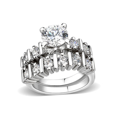 LO5W098- Rhodium Plated Brass Ring with CZ In Clear