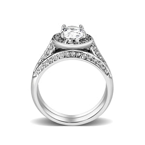 LO5W099- Rhodium Plated Brass Ring with CZ In Clear