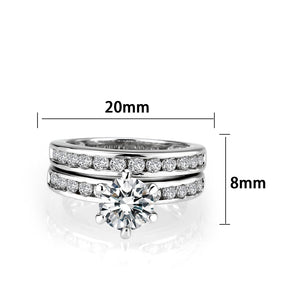 LO5W100- Rhodium Plated Brass Ring with CZ In Clear