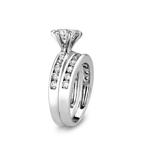 LO5W100- Rhodium Plated Brass Ring with CZ In Clear