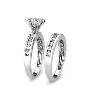 LO5W100- Rhodium Plated Brass Ring with CZ In Clear