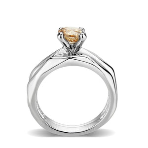 LO5W102- Rhodium Brass Ring with CZ In Champagne Color