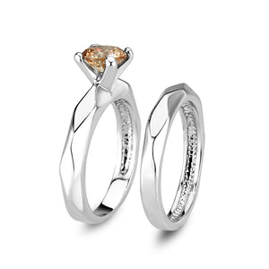 LO5W102- Rhodium Brass Ring with CZ In Champagne Color