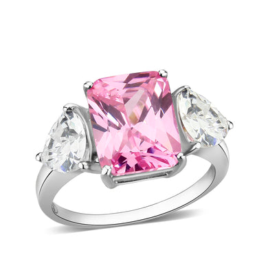 LO5S073-  Sterling Silver Ring with CZ In Pink High Polished ( No Plated)